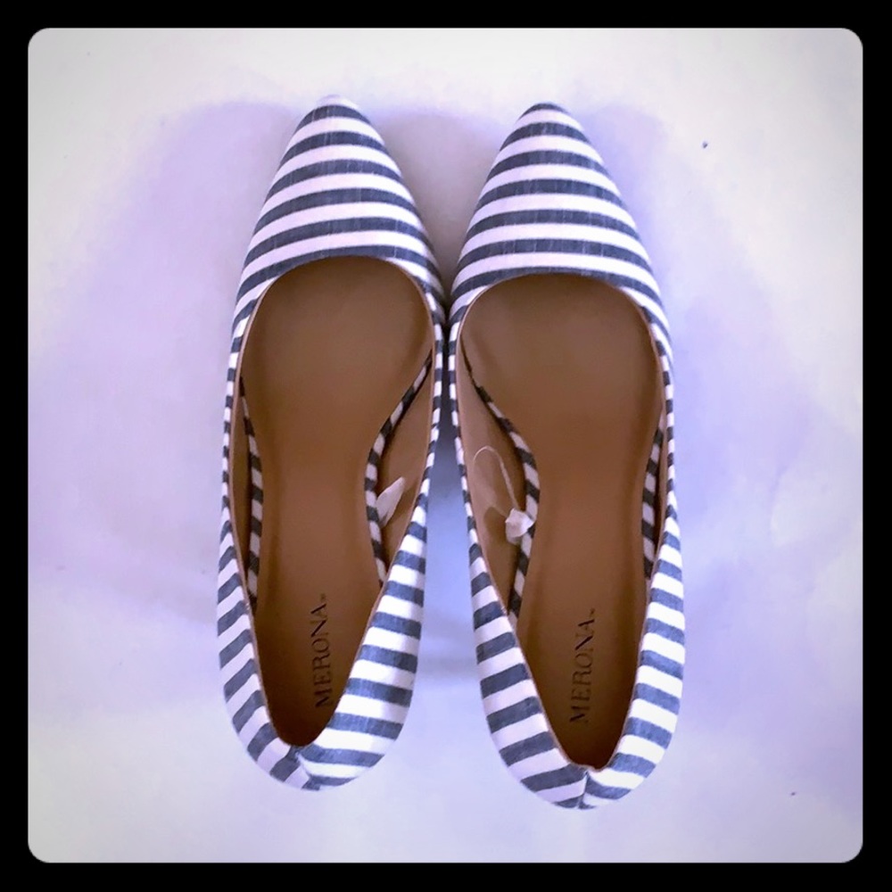 Merona «  Alexis »  Blue & White Pin-Striped Heels
